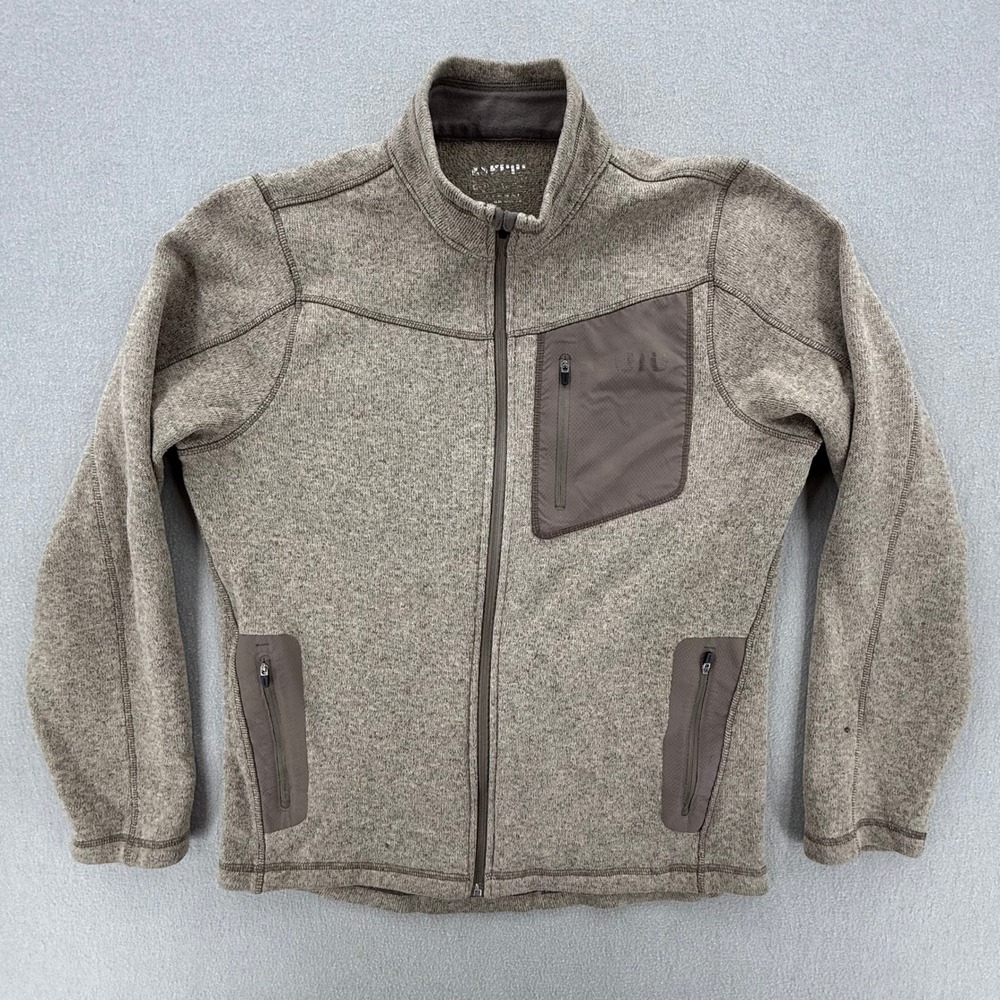 KUIU Base Camp Khaki Heather Pockets Full Zip High Loft Fleece Sweater Men Large